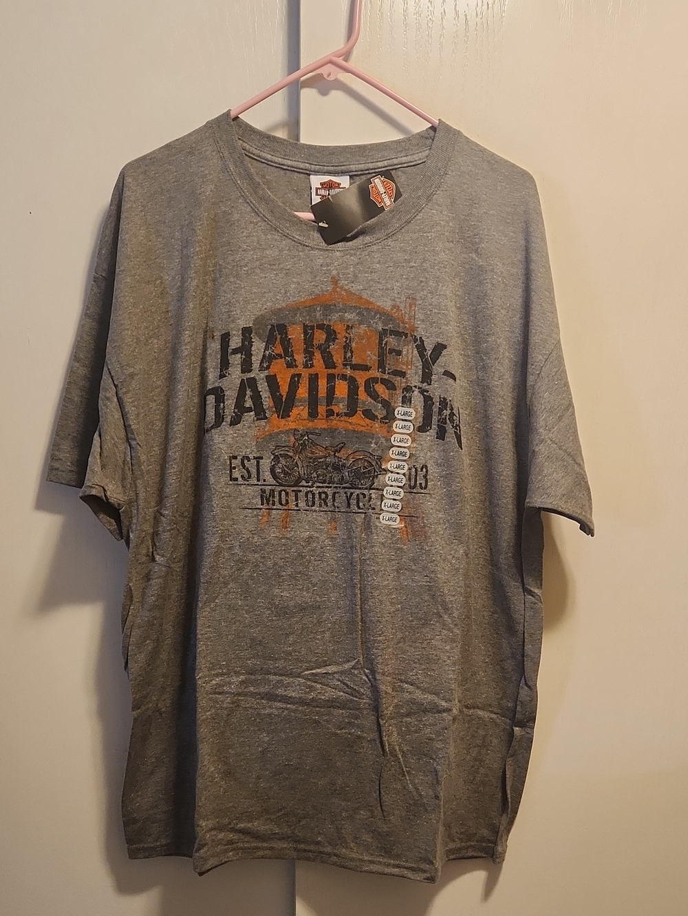 Mens XL NWT Harley-Davidson Gray Short Sleeve Tee with Orange Accent Logo